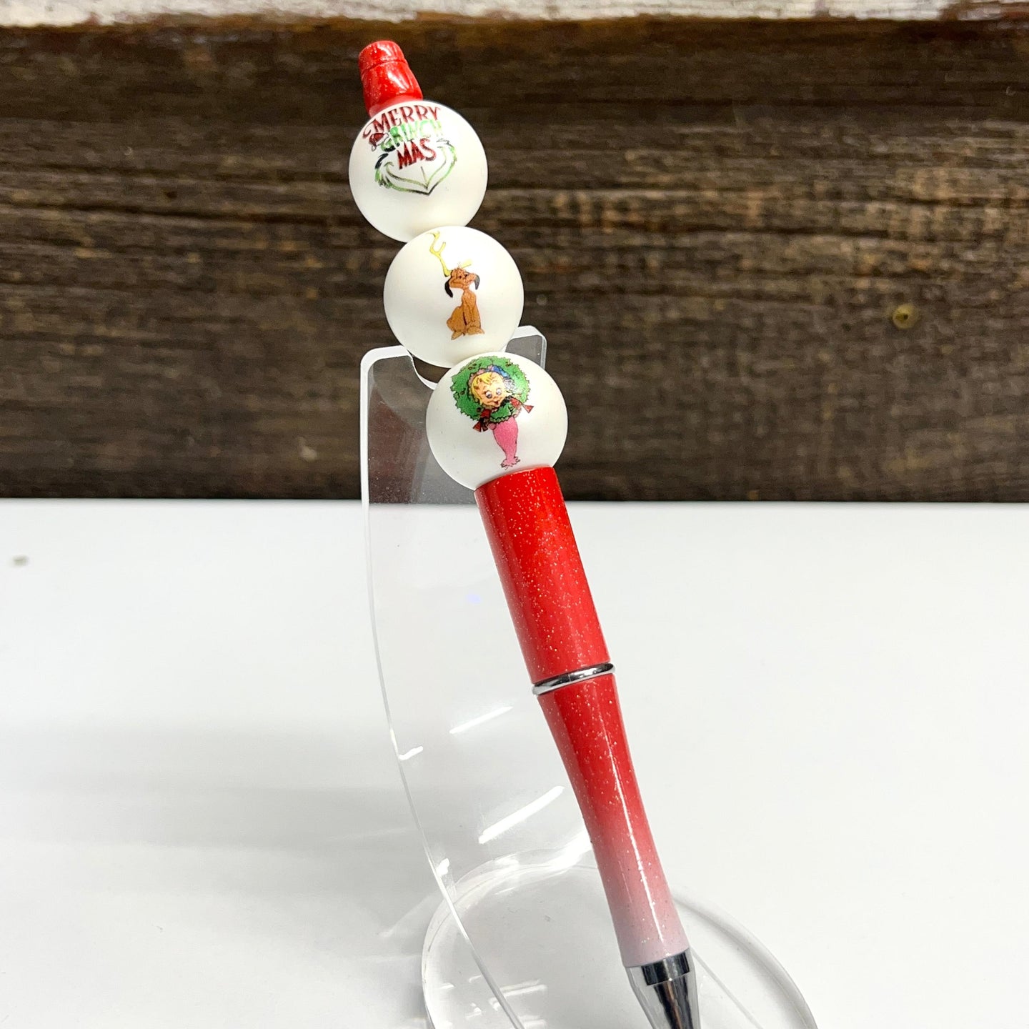 Green Christmas Gang Ombre Glittered Plastic Pen